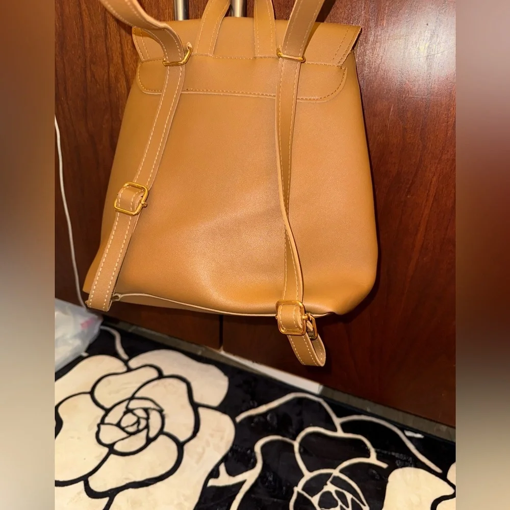 GORGEOUS CAMEL COLOR MINI BACKPACK WITH CONVERTIBLE STRAPS AND ACCENT TASSELS